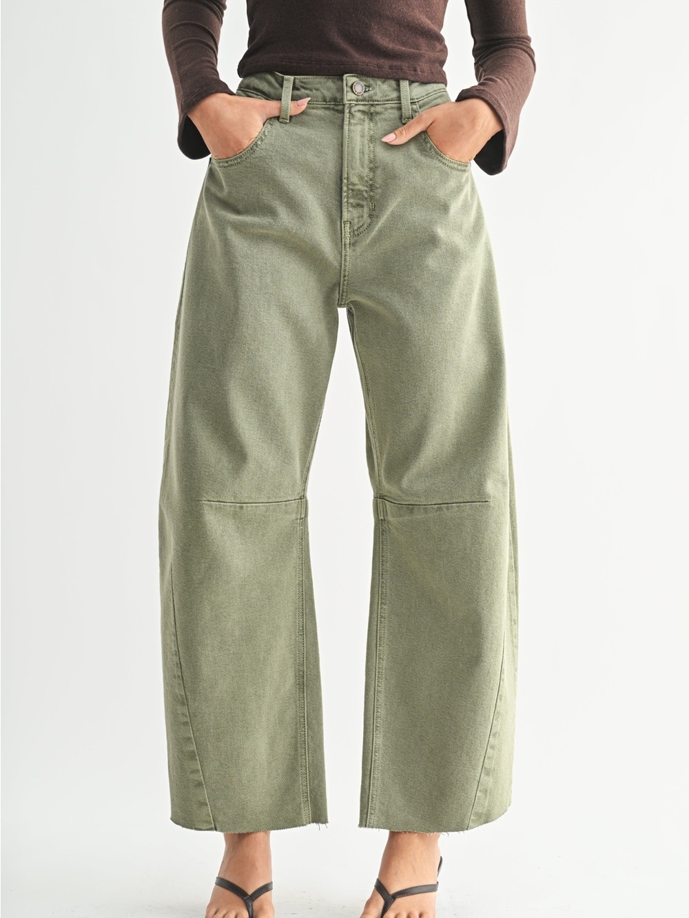 Just Black Olive Green High-Rise Wide Leg Jeans